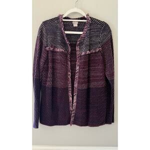 Chico's Purple Sparkly Marled Fringe Heavy Weight Cardigan Sweater Size 2 Large